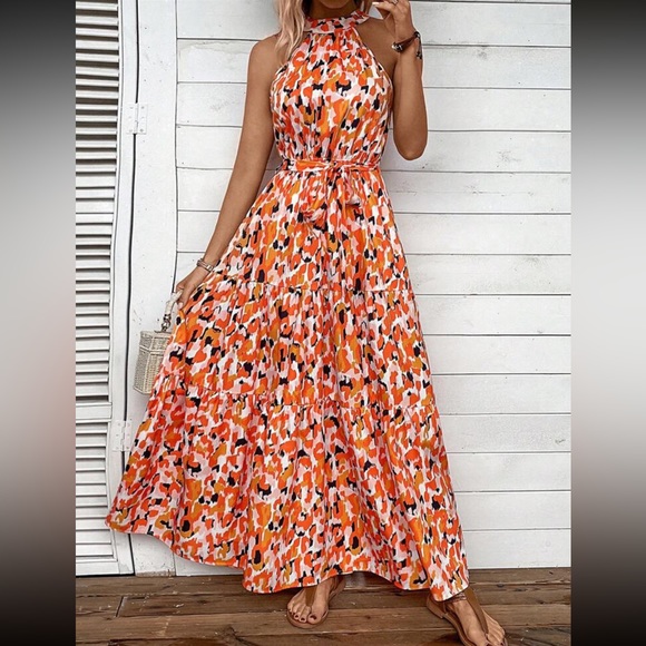 Boho allover print halter belted maxi dress - Picture 8 of 12